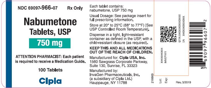 This is a picture of the label Nabumetone tablets, USP, 500 mg, 100 count