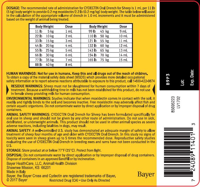 Cydectin (moxidectin) Oral Drench for Sheep back label