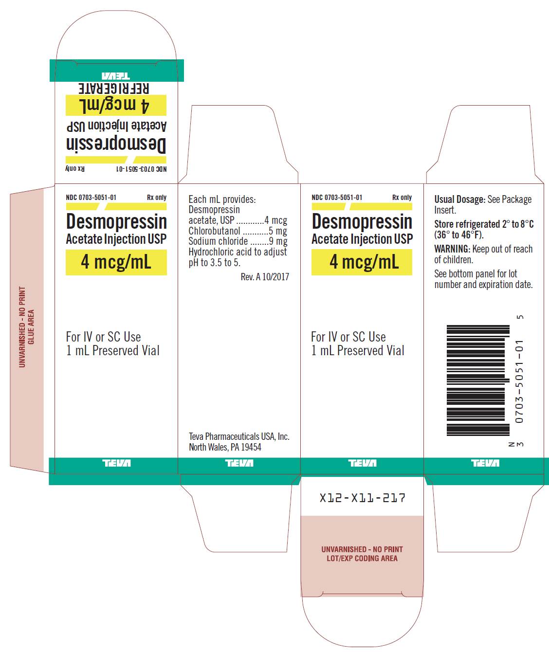 Desmopressin Acetate Injection USP 4 mcg/mL 1 mL Carton Label