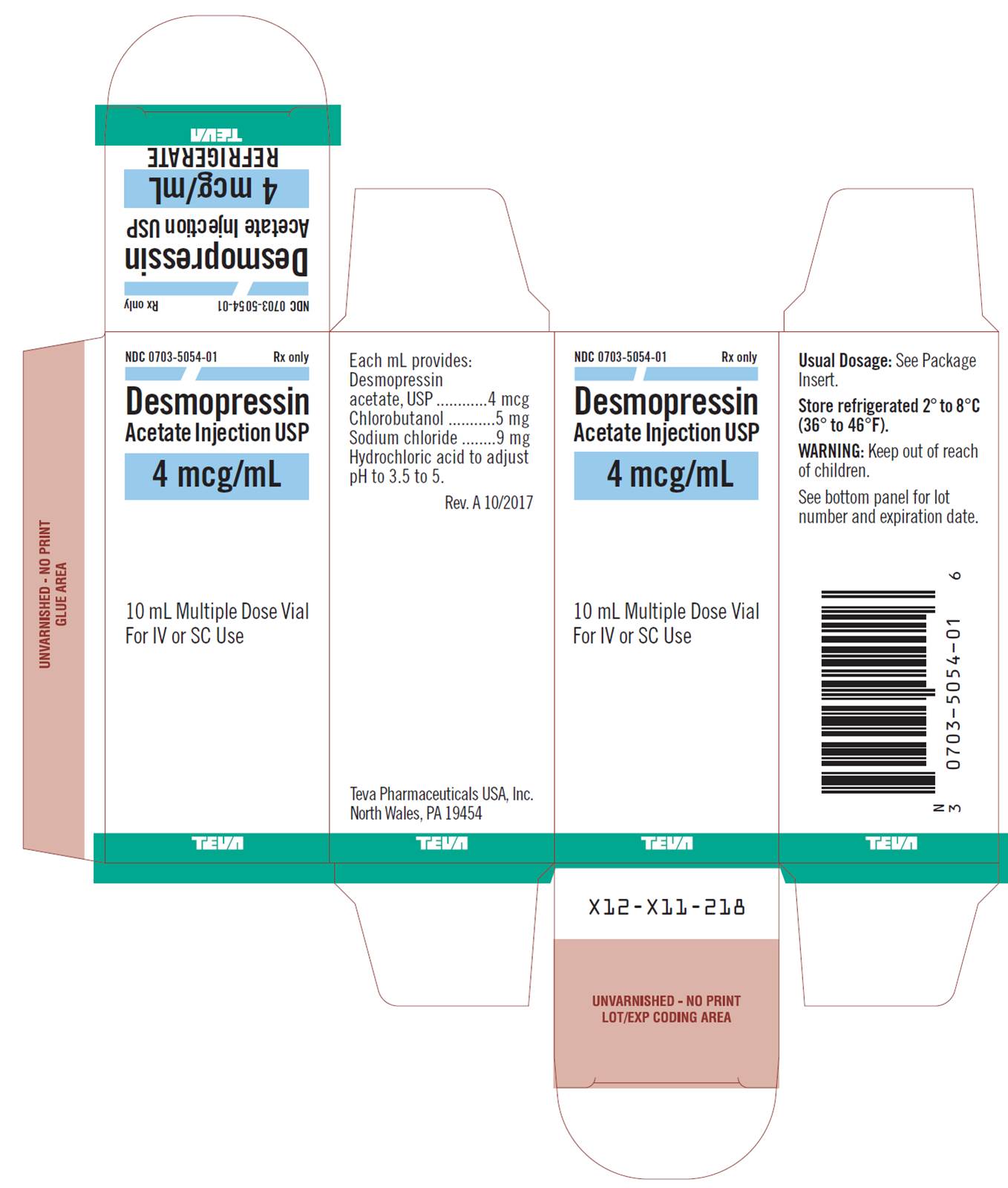 Desmopressin Acetate Injection USP 4 mcg/mL 10 mL Carton Label