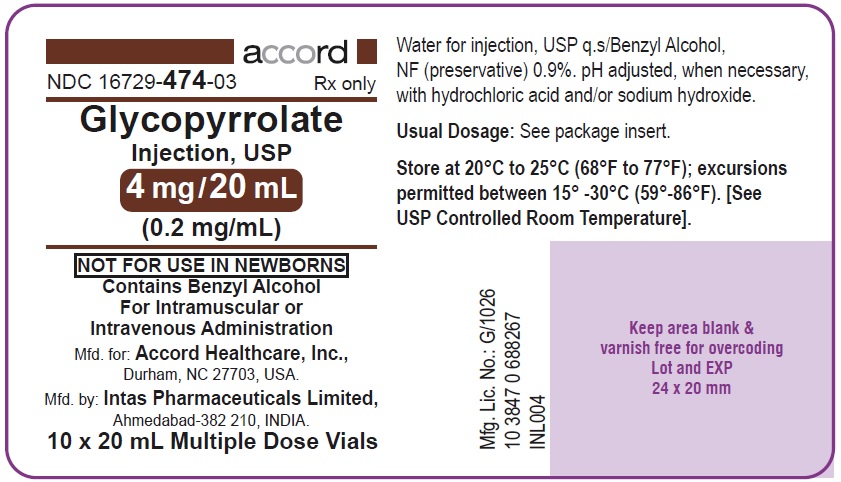 Glycopyrrolate injection, USP 4 mg/20 mL (0.2 mg/mL) 20 mL Multiple Dose Vial