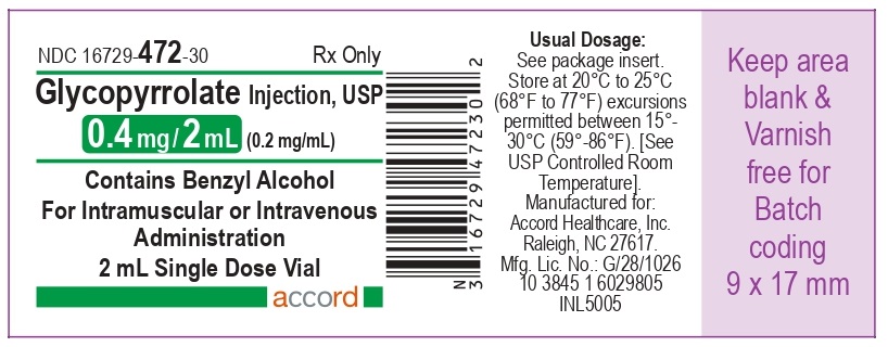 Glycopyrrolate injection, USP 0.4 mg/2 mL 2 mL Single Dose Vial