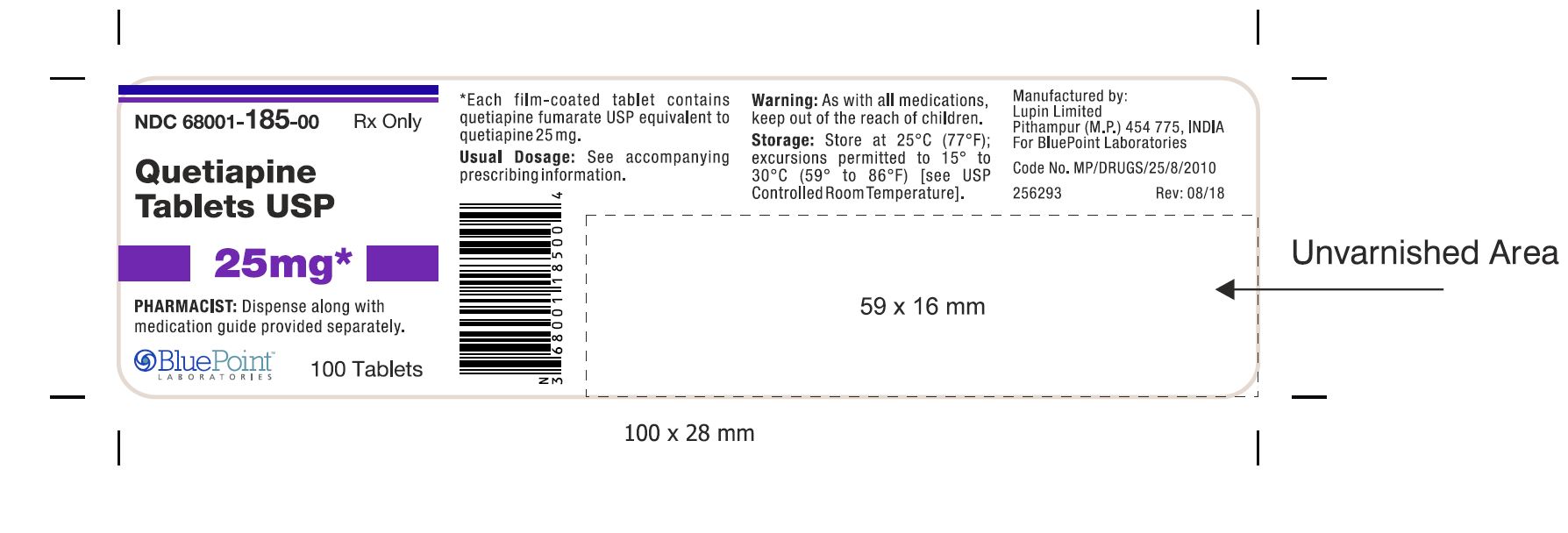 Quetiapine USP Tablets 25mg 100 Tablets (Pithampur) Rev 08-18.JPG