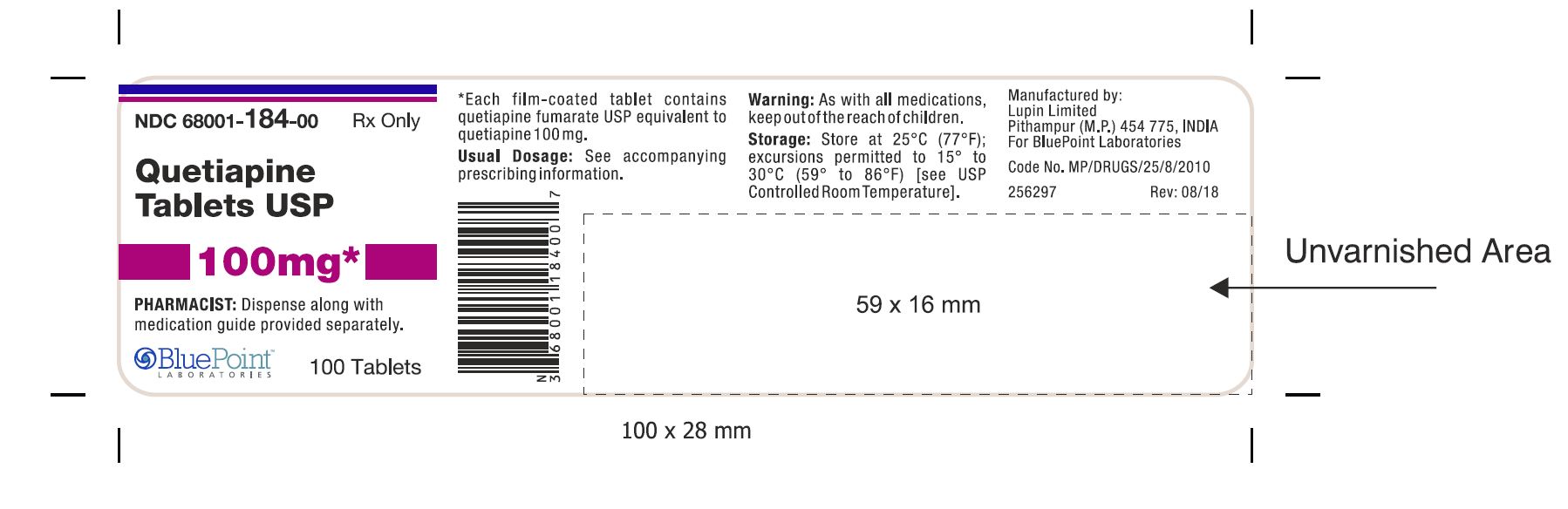 Quetiapine USP Tablets 100mg 100 Tablets (Pithampur) Rev 08-18.JPG