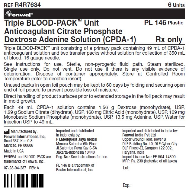 Triple BLOOD-PACK™ UnitAnticoagulant Citrate PhosphateDextrose Adenine Solution (CPDA-1) label