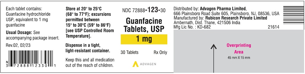 Guanfacine Tablets 1 mg - NDC: <a href=/NDC/72888-123-30>72888-123-30</a> - 30 Tablets Label