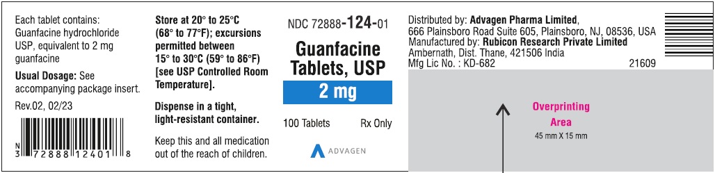 Guanfacine Tablets 2 mg - NDC: <a href=/NDC/72888-124-01>72888-124-01</a> - 100 Tablets Label