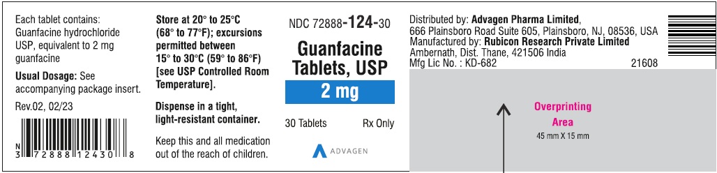 Guanfacine Tablets 2 mg - NDC: <a href=/NDC/72888-124-30>72888-124-30</a> - 30 Tablets Label