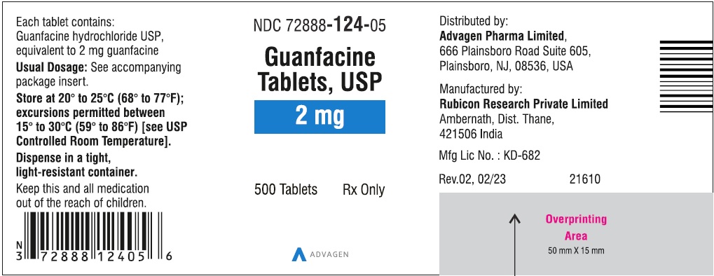 Guanfacine Tablets 2 mg - NDC: <a href=/NDC/72888-124-05>72888-124-05</a> - 500 Tablets Label