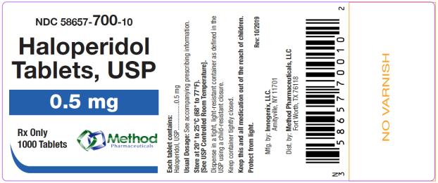 PRINCIPAL DISPLAY PANEL
NDC: <a href=/NDC/58657-700-10>58657-700-10</a>
Haloperidol 
Tablets, USP
0.5 mg
Rx Only
1000 Tablets
