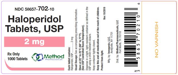 PRINCIPAL DISPLAY PANEL
NDC: <a href=/NDC/58657-702-10>58657-702-10</a>
Haloperidol 
Tablets, USP
2 mg
Rx Only
1000 Tablets

