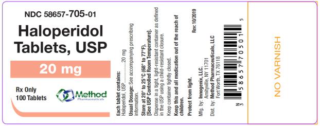 PRINCIPAL DISPLAY PANEL
NDC: <a href=/NDC/58657-705-01>58657-705-01</a>
Haloperidol 
Tablets, USP
20 mg
Rx Only
100 Tablets
