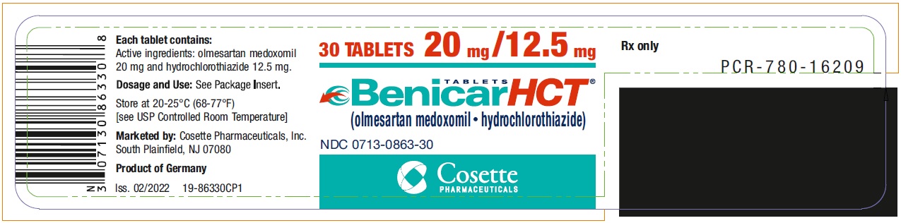 PRINCIPAL DISPLAY PANEL NDC: <a href=/NDC/0713-0863-30>0713-0863-30</a> TABLETS Benicar HCT (olmesartan medoxomil and hydrochlorothiazide) 20 mg / 12.5 mg 30 TABLETS Rx only