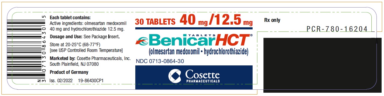 PRINCIPAL DISPLAY PANEL NDC: <a href=/NDC/0713-0864-30>0713-0864-30</a> TABLETS Benicar HCT (olmesartan medoxomil and hydrochlorothiazide) 40 mg / 12.5 mg 30 TABLETS Rx only