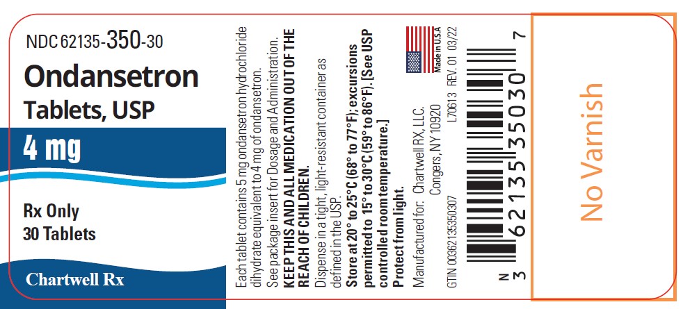 Ondansetron Tablets, USP 4 mg  - NDC: <a href=/NDC/62135-350-30>62135-350-30</a> - 30 Tablets Label