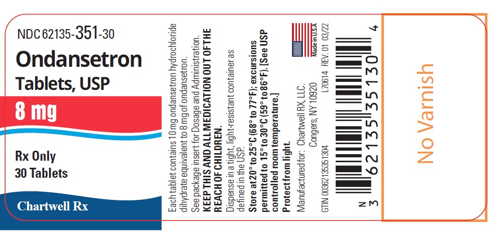 "Ondansetron Tablets, USP 8 mg  - NDC: <a href=/NDC/62135-351-30>62135-351-30</a> - 30 Tablets Label