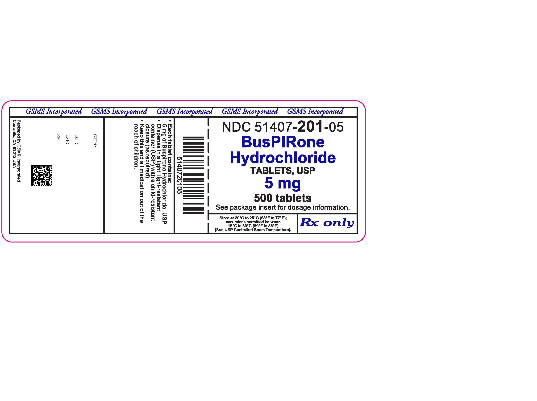 Buspirone HCl 5mg Tablets 500
