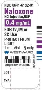 NDC: <a href=/NDC/0641-6132-01>0641-6132-01</a> Naloxone HCl Injection, USP 0.4 mg/mL For IV, IM or SC Use PROTECT FROM LIGHT 1 mL Vial Rx only