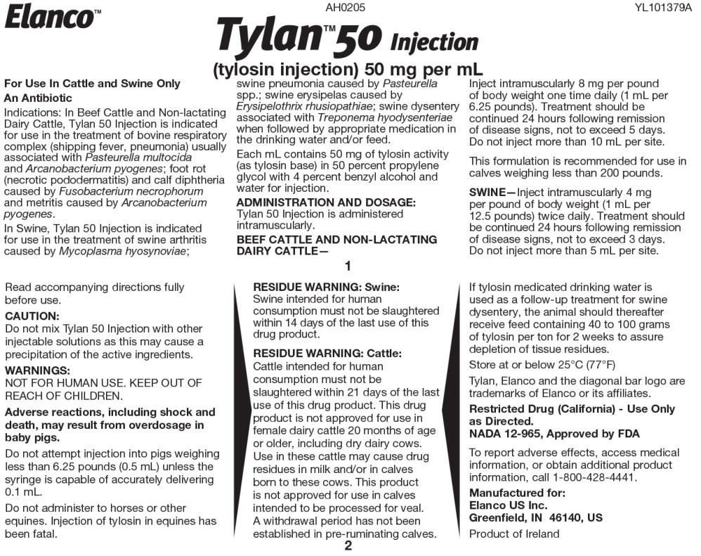 Principal Display Panel - Tylan 50 Injection Bottle Label
