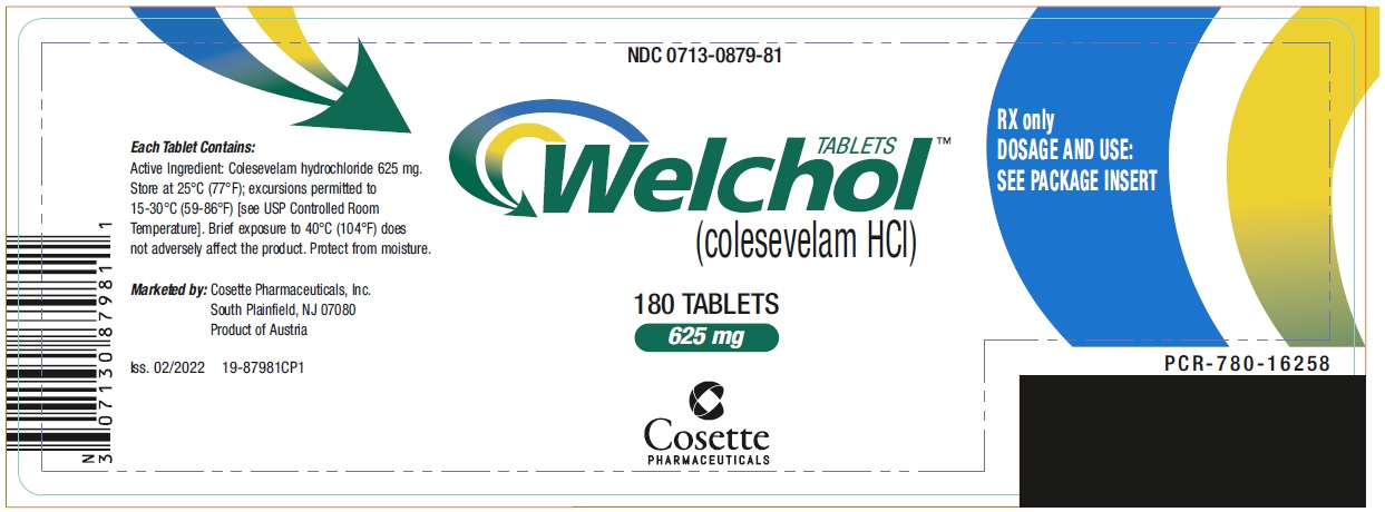 PRINCIPAL DISPLAY PANEL NDC: <a href=/NDC/0713-0879-81>0713-0879-81</a> TABLETS Welchol (colesevelam HCI) 180 TABLETS 625 mg