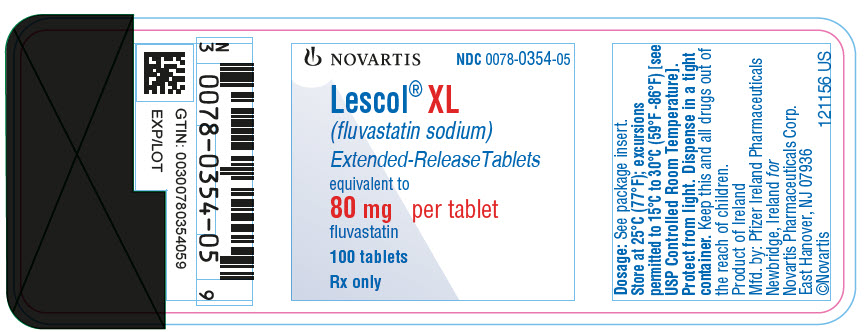 PRINCIPAL DISPLAY PANEL
Package Label – 80 mg
Rx Only		NDC: <a href=/NDC/0078-0354-05>0078-0354-05</a>
Lescol® XL(fluvastatin sodium) 
Extended-Release Tablets
equivalent to 80 mg per tablet fluvastatin
100 tablets
