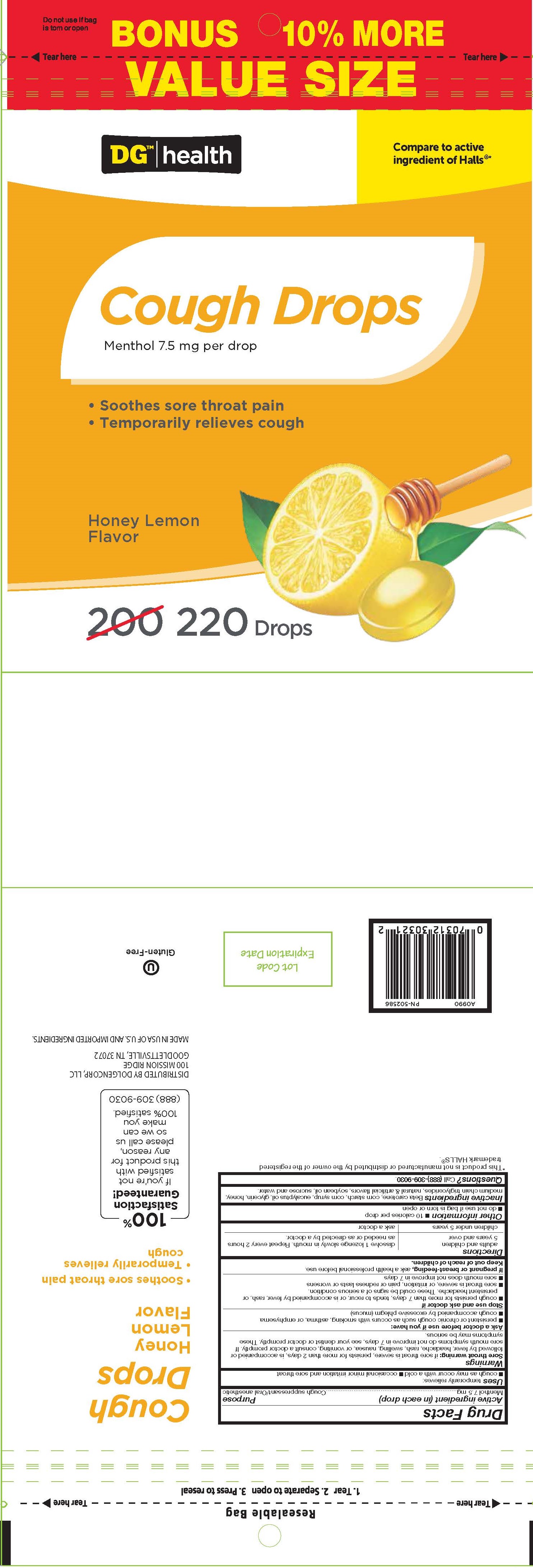 Dollar General Honey Lemon 220ct Cough Drops