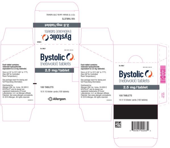 PRINCIPAL DISPLAY PANEL
PACKAGE LABEL - PRINCIPAL DISPLAY PANEL - 2.5 MG 100 TABLETS LABEL 
Rx ONLY
NDC: <a href=/NDC/0456-1402-63>0456-1402-63</a> 
Bystolic®
(nebivolol) tablets 
2.5 mg/tablet
100 TABLETS
10 X 10 blister cards (100 tablets) 
Allergan™
 
