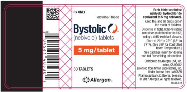 PRINCIPAL DISPLAY PANEL
PACKAGE LABEL - PRINCIPAL DISPLAY PANEL - 5 MG 30 TABLETS LABEL 
Rx ONLY
NDC: <a href=/NDC/0456-1405-30>0456-1405-30</a> 
Bystolic®
(nebivolol) tablets 
5 mg/tablet
30 TABLETS
Allergan™
