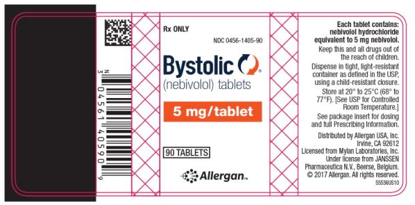 PRINCIPAL DISPLAY PANEL
PACKAGE LABEL - PRINCIPAL DISPLAY PANEL - 5 MG 90 TABLETS LABEL 
Rx ONLY
NDC: <a href=/NDC/0456-1405-90>0456-1405-90</a> 
Bystolic®
(nebivolol) tablets 
5 mg/tablet
90 TABLETS
Allergan™
