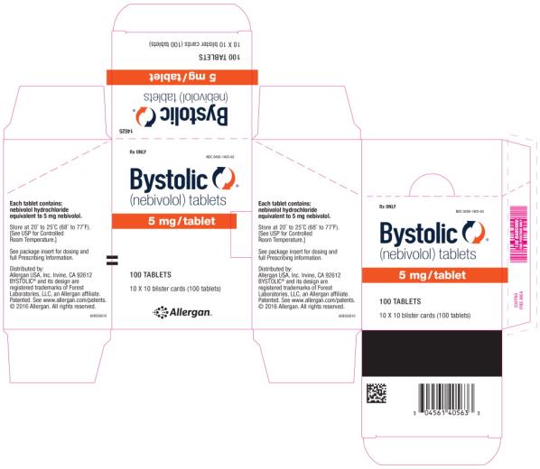PRINCIPAL DISPLAY PANEL
PACKAGE LABEL - PRINCIPAL DISPLAY PANEL - 5 MG 100 TABLETS LABEL 
Rx ONLY
NDC: <a href=/NDC/0456-1405-63>0456-1405-63</a> 
Bystolic®
(nebivolol) tablets 
5 mg/tablet
100 TABLETS
10 X 10 blister cards (100 tablets) 
Allergan™
