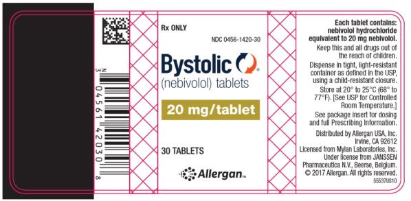 PRINCIPAL DISPLAY PANEL
PACKAGE LABEL - PRINCIPAL DISPLAY PANEL - 20 MG 30 TABLETS LABEL 
Rx ONLY
NDC: <a href=/NDC/0456-1420-30>0456-1420-30</a> 
Bystolic®
(nebivolol) tablets 
20 mg/tablet
30 TABLETS
Allergan™
