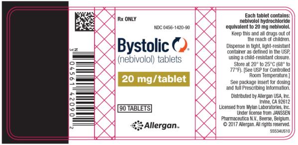 PRINCIPAL DISPLAY PANEL
PACKAGE LABEL - PRINCIPAL DISPLAY PANEL - 20 MG 90 TABLETS LABEL 
Rx ONLY
NDC: <a href=/NDC/0456-1420-90>0456-1420-90</a> 
Bystolic®
(nebivolol) tablets 
20 mg/tablet
90 TABLETS
Allergan™
