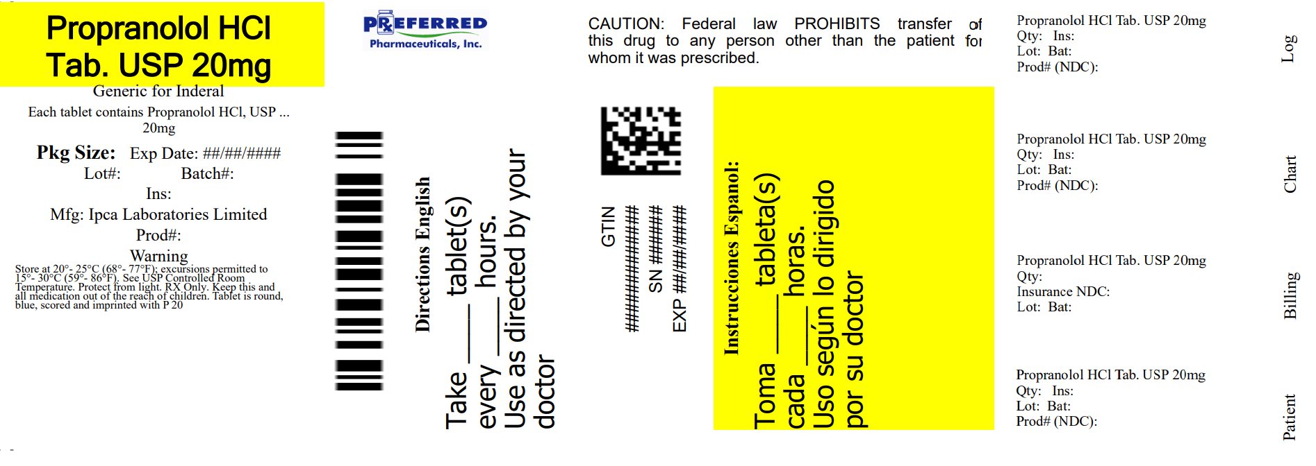 Propranolol HCl Tab USP 20mg