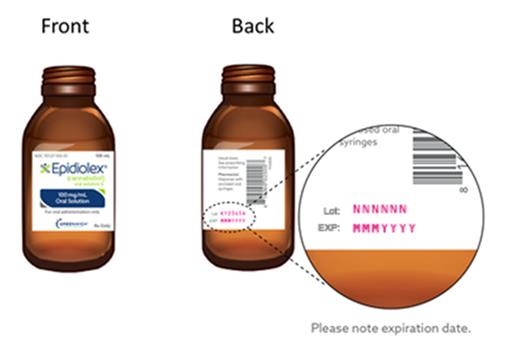 bottle of EPIDIOLEX oral solution (100 mg/mL)