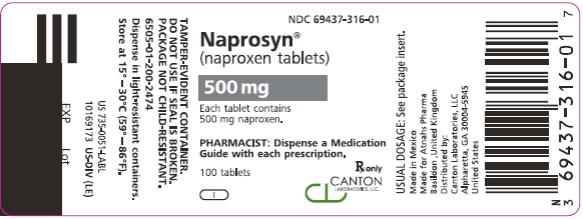 PRINCIPAL DISPLAY PANEL
NDC: <a href=/NDC/69437-316-01>69437-316-01</a>
Naprosyn
(naproxen tablets)
500 mg
100 Tablets
Rx Only
