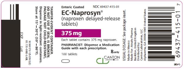 PRINCIPAL DISPLAY PANEL
NDC: <a href=/NDC/69437-415-01>69437-415-01</a>
EC- Naprosyn
(naproxen delayed- release tablets)
375 mg
100 Tablets
Rx Only
