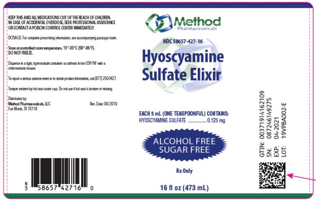 PRINCIPAL DISPLAY PANEL
NDC: <a href=/NDC/58657-427-16>58657-427-16</a>
Hyoscyamine 
Sulfate Elixir
EACH 5 mL (ONE TEASPOONFUL) CONATINS:
Hyoscyamine Sulfate………0.125 mg
Rx Only
16 fl oz (473 mL)
