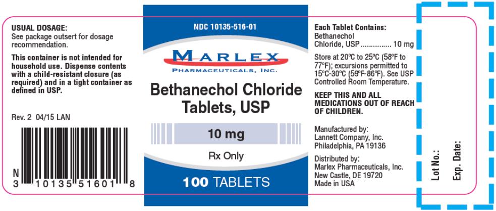 PRINCIPAL DISPLAY PANEL
NDC: <a href=/NDC/10135-516-01>10135-516-01</a>
Bethanechol Chloride
Tablets, USP
10 mg
Rx Only
100 TABLETS
