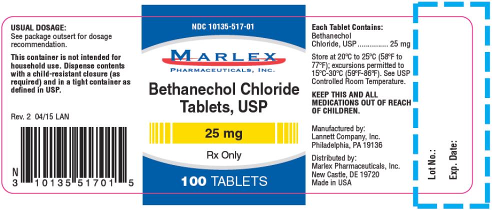 PRINCIPAL DISPLAY PANEL
NDC: <a href=/NDC/10135-517-01>10135-517-01</a>
Bethanechol Chloride
Tablets, USP
25 mg
Rx Only
100 TABLETS

