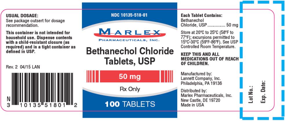 PRINCIPAL DISPLAY PANEL
NDC: <a href=/NDC/10135-518-01>10135-518-01</a>
Bethanechol Chloride
Tablets, USP
50 mg
Rx Only
100 TABLETS
