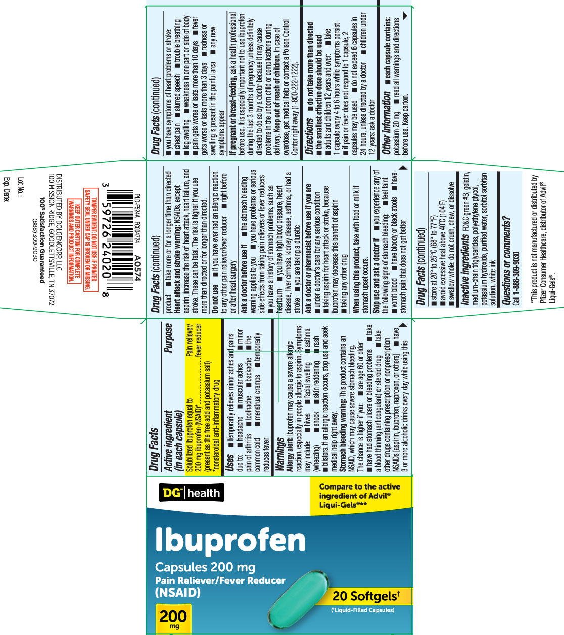 Solubilized ibuprofen equal to 200 mg ibuprofen (NSAID)* (present as the free acid and potassium salt)*nonsteroidal anti-inflammatory drug