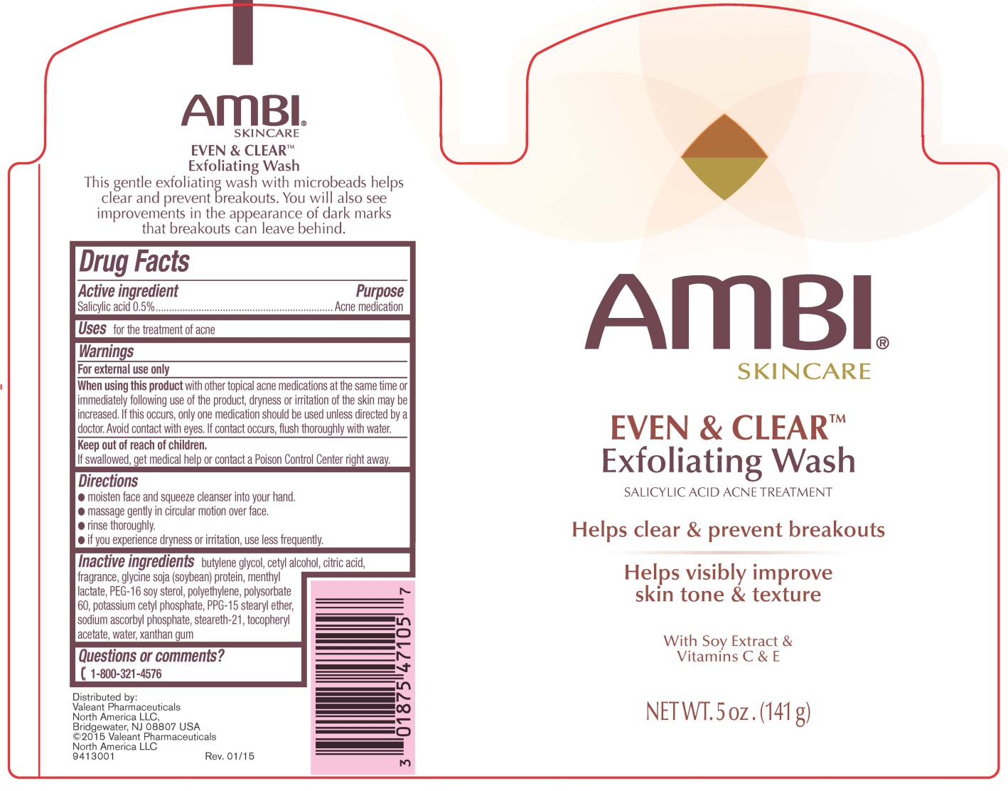AMBI Even & Clear Exfoliating Wash - 141g Bottle