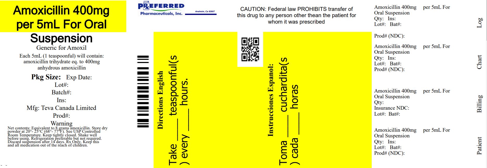 Amoxicillin 400mg     per 5mL For Oral Suspension