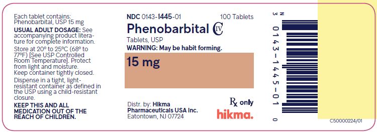 NDC: <a href=/NDC/0143-1445-01>0143-1445-01</a> Phenobarbital Tablets, USP 15 mg 100 Tablets Rx Only