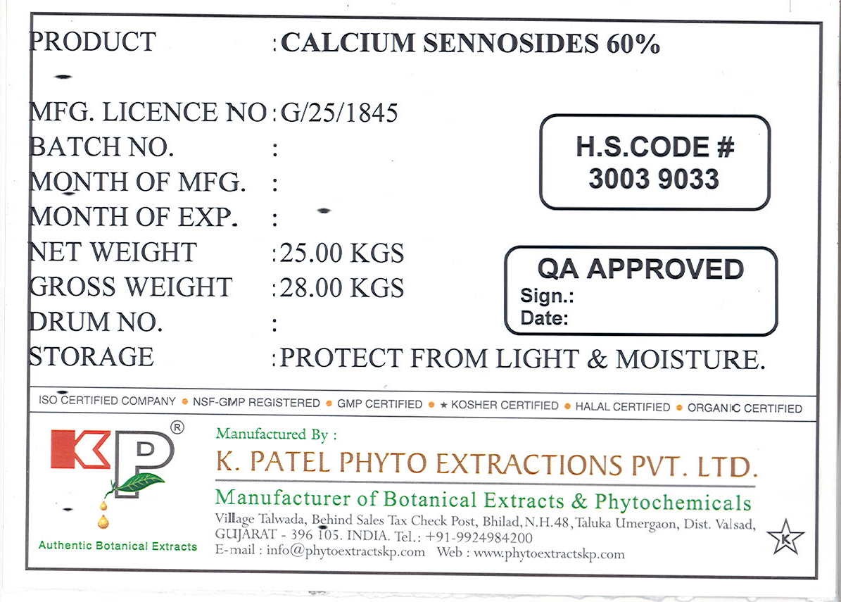 Calcium Sennosides 60%_25 kg