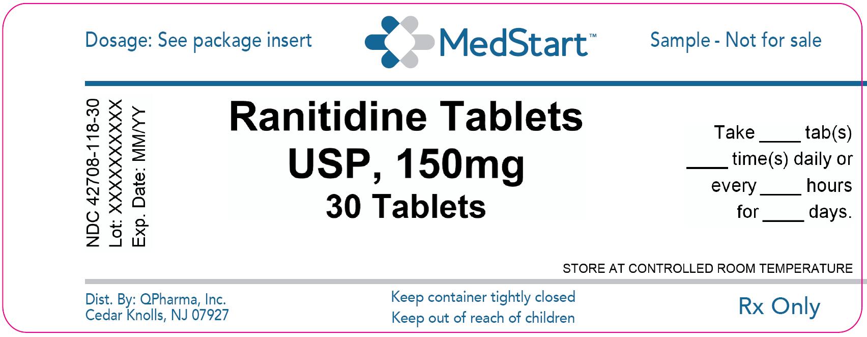 42708-118-30 Ranitidine Tablets USP 150mg x 30 V2