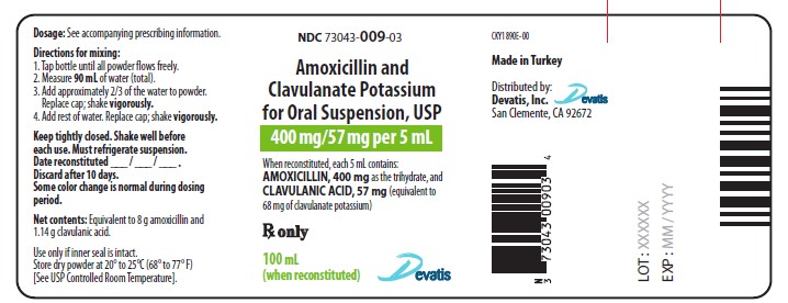 Amoxicillin and Clavulanate Potassium for Oral Suspension USP 400 mg/57 mg per 5 mL 100 mL Label