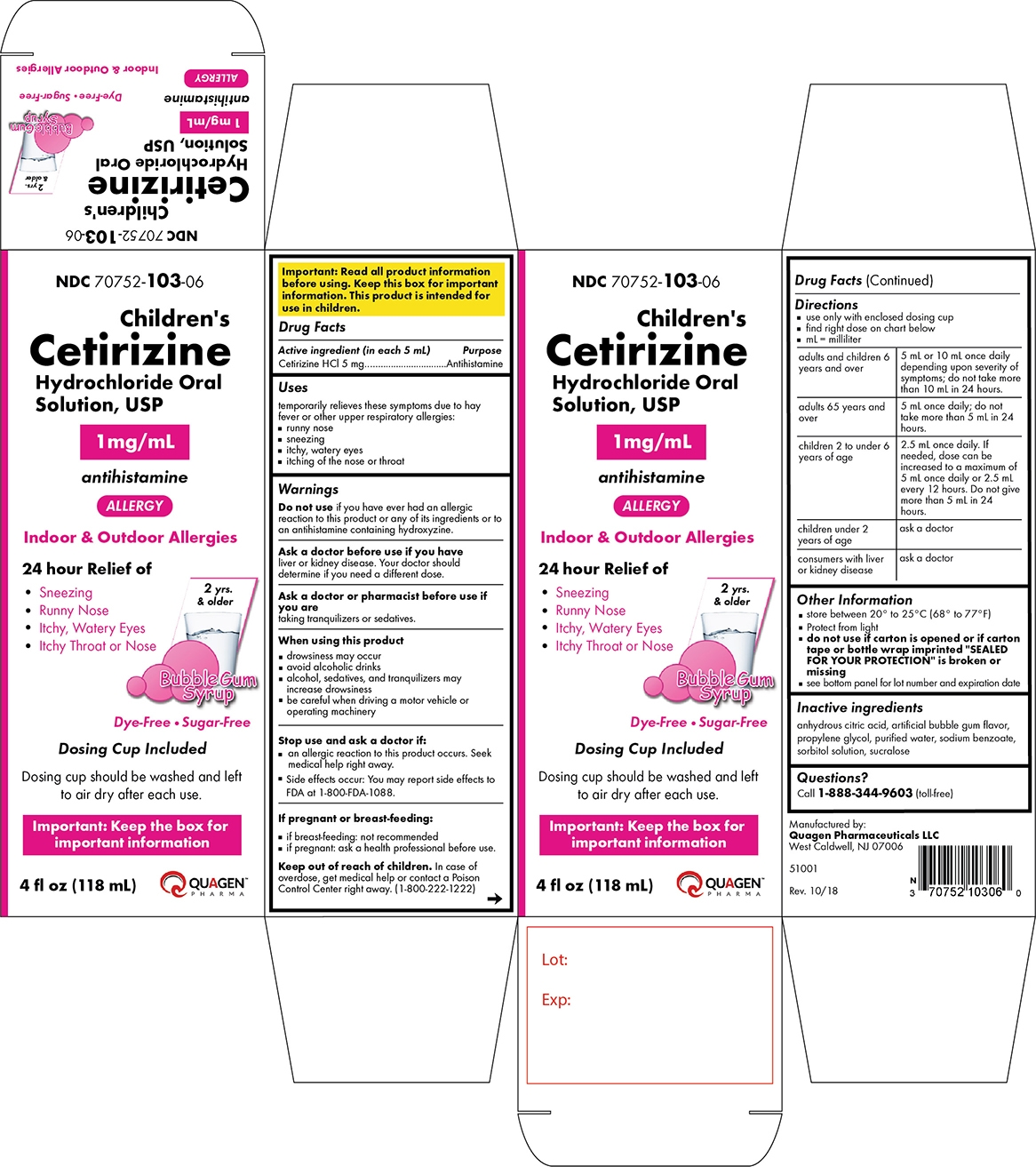 Cetirizine Hydrochloride Oral Solution, 1 mgmL - Bubblegum Flavor - Carton Label