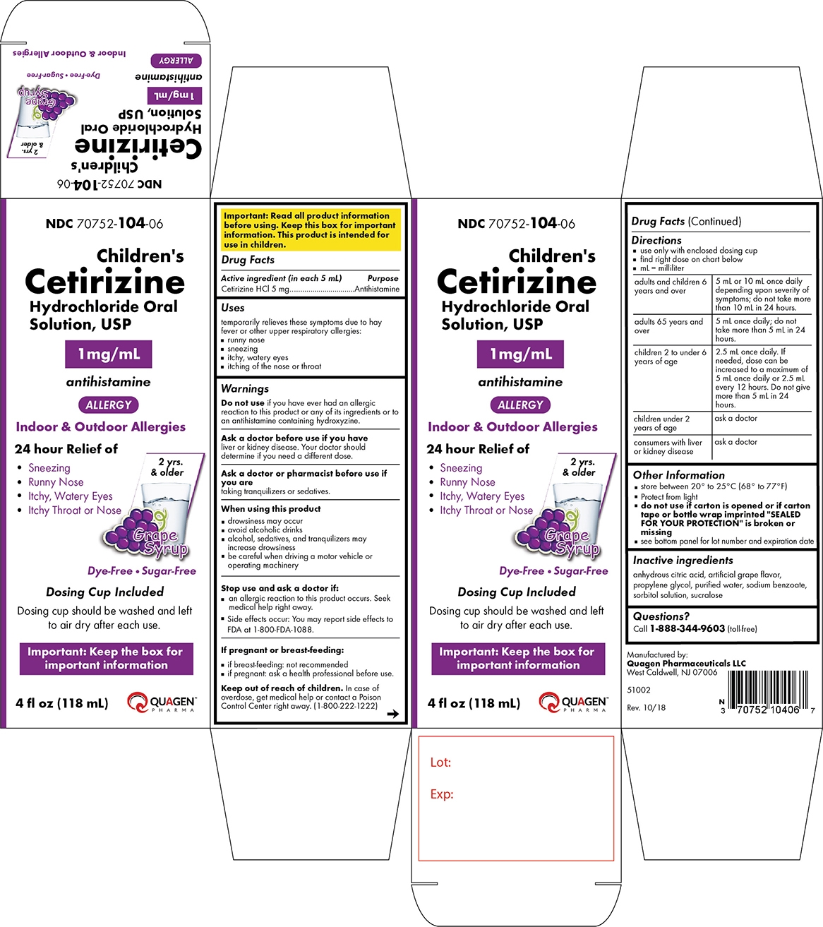 Cetirizine Hydrochloride Oral Solution, 1 mgmL - Grape Flavor - Container Label