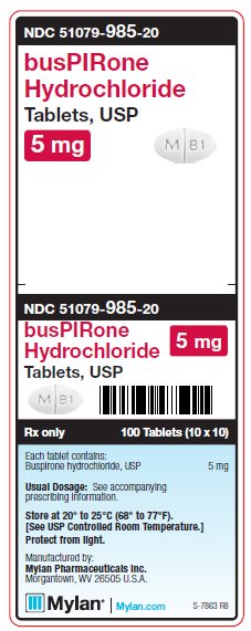 Buspirone Hydrochloride 5 mg Tablets Unit Carton Label
